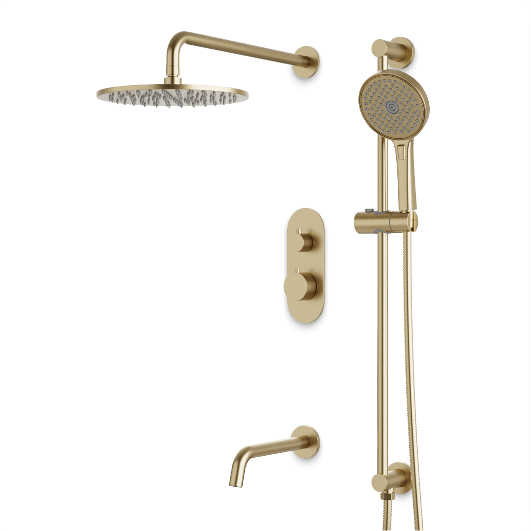 Artos Opera Thermostatic Shower Trim Kit with Hand Shower on Slide Bar, Tub Filler in Satin Brass – Wide Control Trim Style – PS116SB
