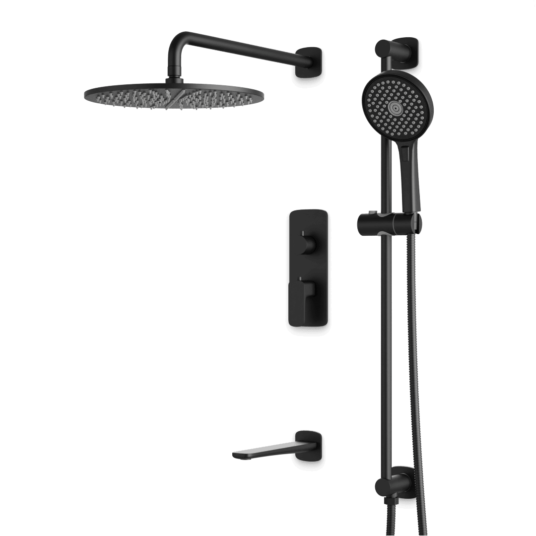 Artos Harmony Thermostatic Shower Trim Kit with Hand Shower on Slide Bar, Tub Filler in Matte Black – 8" Shower Head Size – PS116W8TRBK