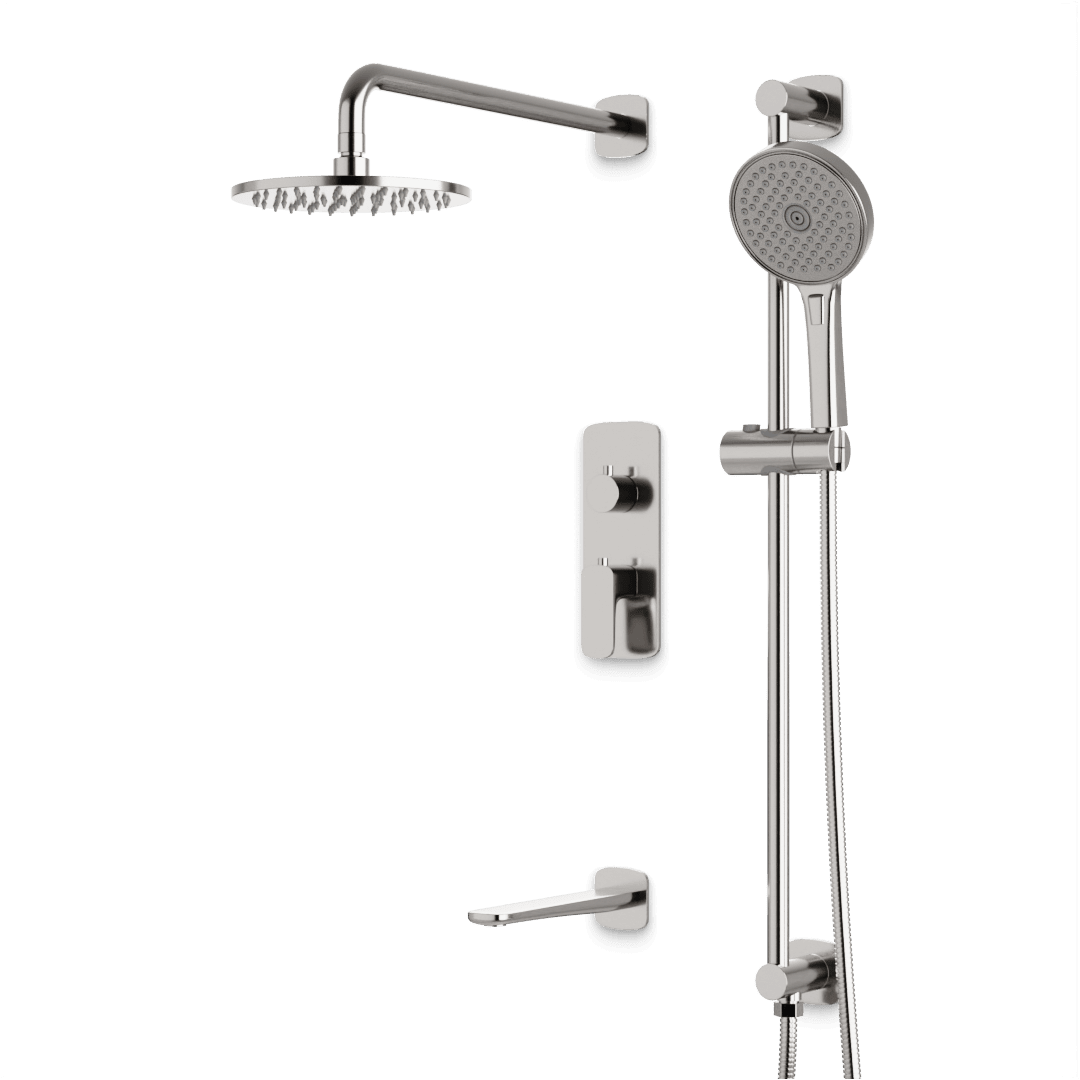 Artos Harmony Thermostatic Shower Trim Kit with Hand Shower on Slide Bar, Tub Filler in Brushed Nickel – 8" Shower Head Size – PS116W8TRBN