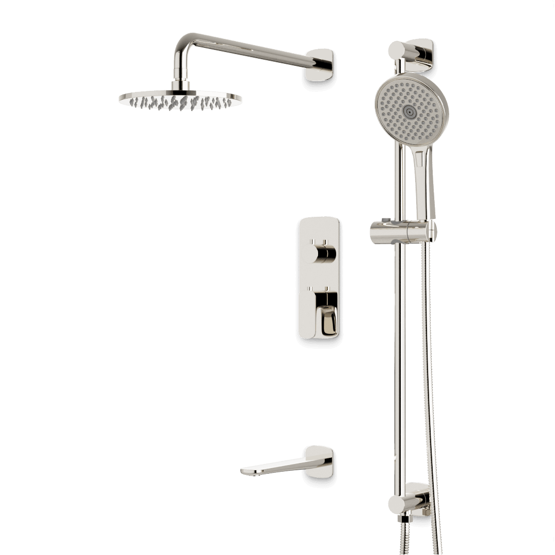 Artos Harmony Thermostatic Shower Trim Kit with Hand Shower on Slide Bar, Tub Filler in Polished Nickel – 12" Shower Head Size – PS116W12TRPN