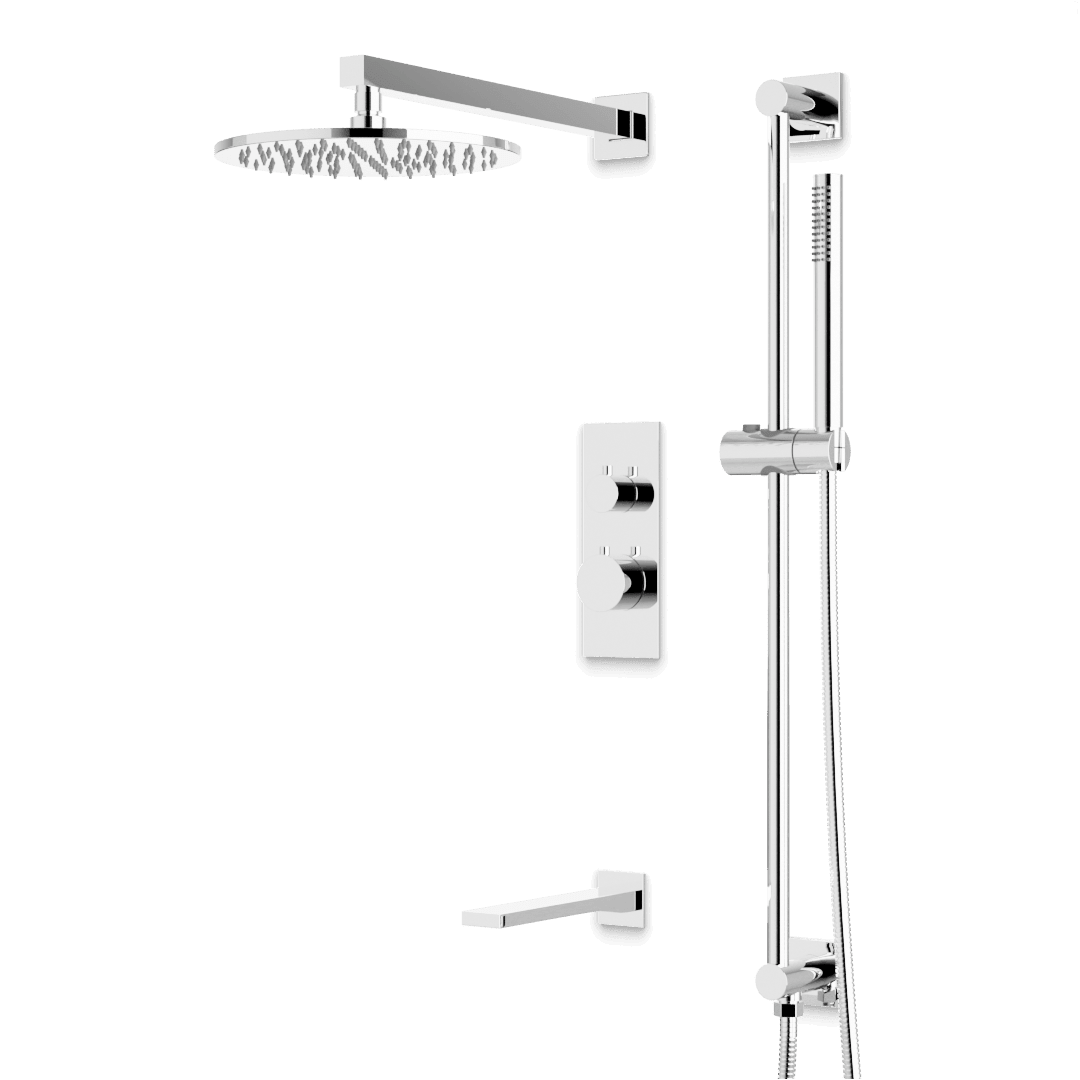Artos Otella Thermostatic Shower Trim Kit with Hand Shower on Slide Bar, Tub Filler in Chrome – Wide Control Trim Style – PS117CH