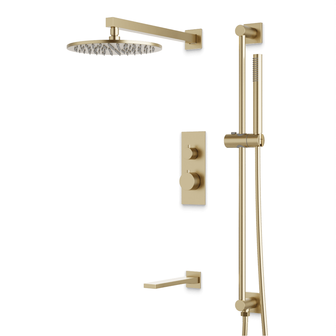 Artos Otella Thermostatic Shower Trim Kit with Hand Shower on Slide Bar, Tub Filler in Satin Brass – Wide Control Trim Style – PS117SB