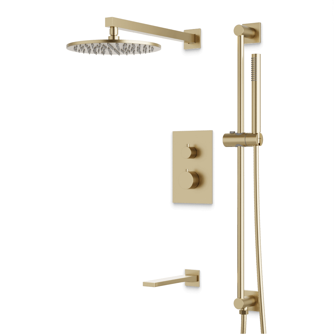Artos Otella Thermostatic Shower Trim Kit with Hand Shower on Slide Bar, Tub Filler in Satin Brass – Wide Control Trim Style – PS117SB