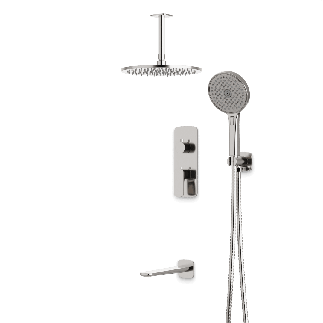 Artos Harmony Thermostatic Shower Trim Kit with Hand Shower, Tub Filler in Brushed Nickel – 12" Shower Head Size – PS120W12TRBN