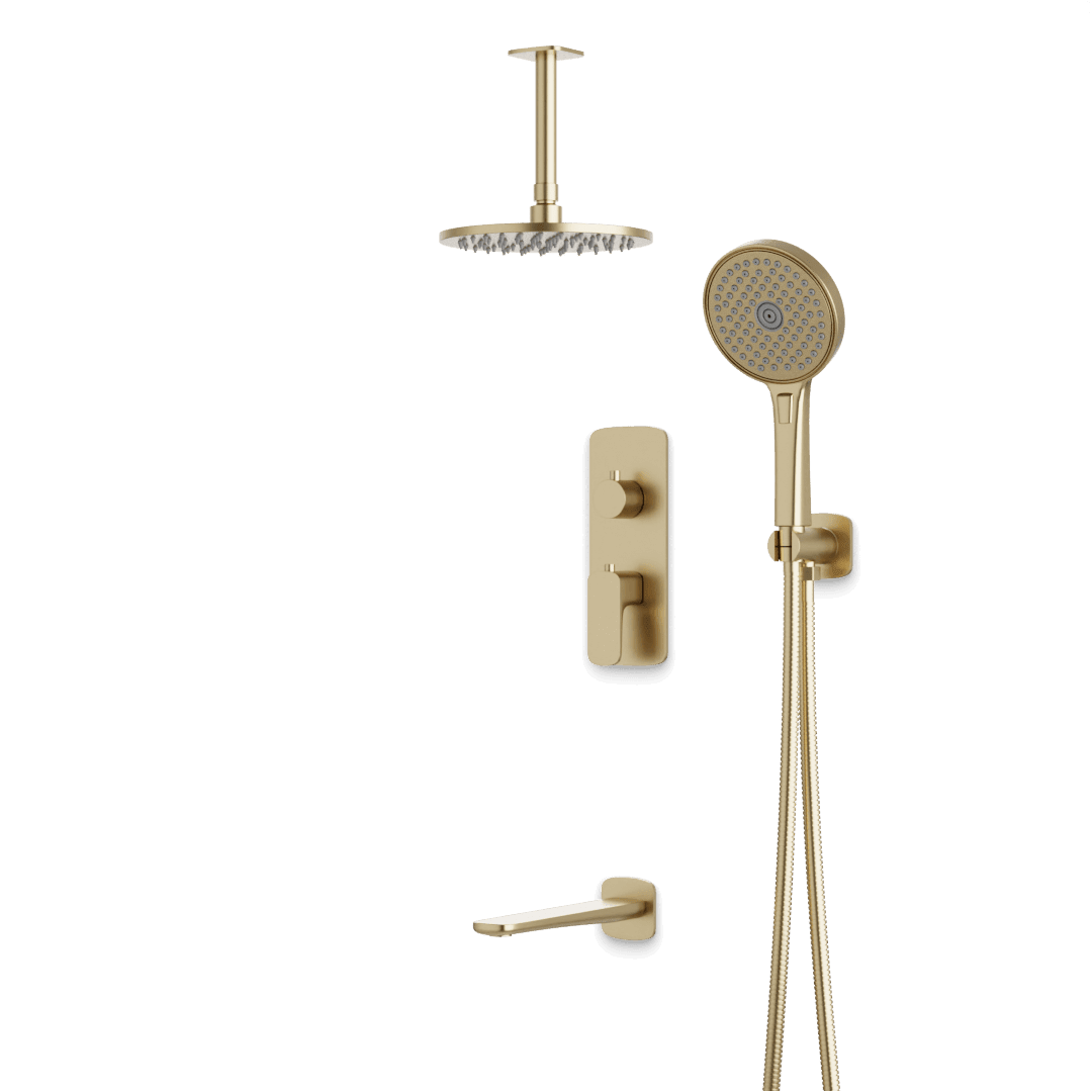 Artos Harmony Thermostatic Shower Trim Kit with Hand Shower, Tub Filler in Satin Brass – 12" Shower Head Size – PS120W12TRSB
