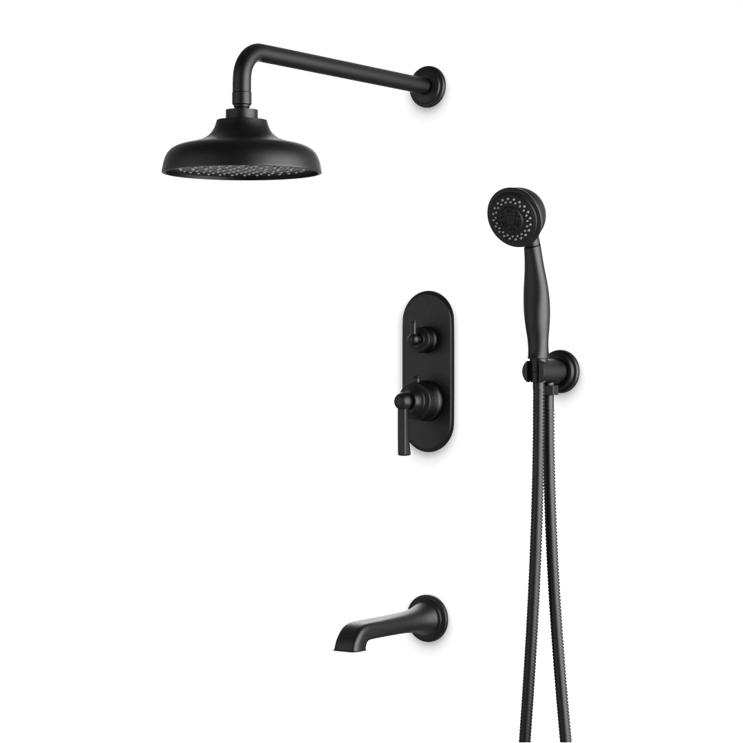 Artos Classic Thermostatic Shower Trim Kit with Hand Shower, Tub Filler in Matte Black – Wide Control Trim Style – PS120DCLBK