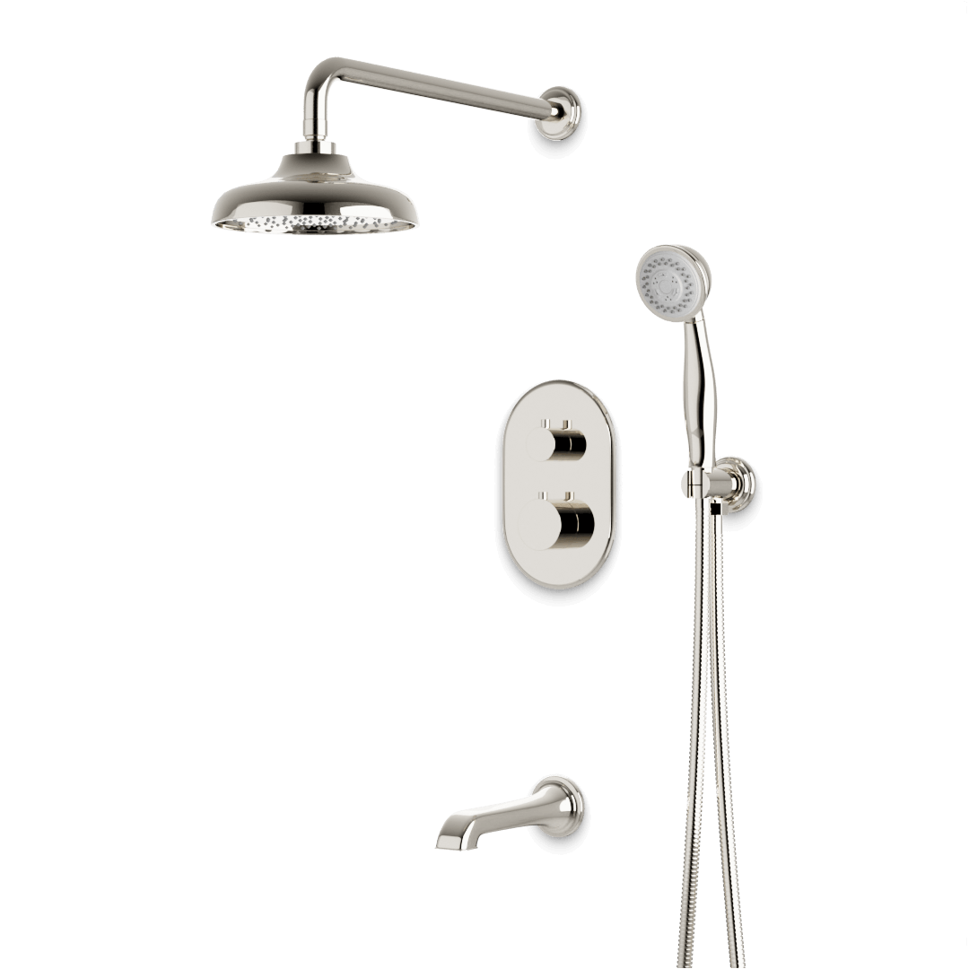 Artos Classic Thermostatic Shower Trim Kit with Hand Shower, Tub Filler in Polished Nickel – Wide Control Trim Style – PS120DCLPN