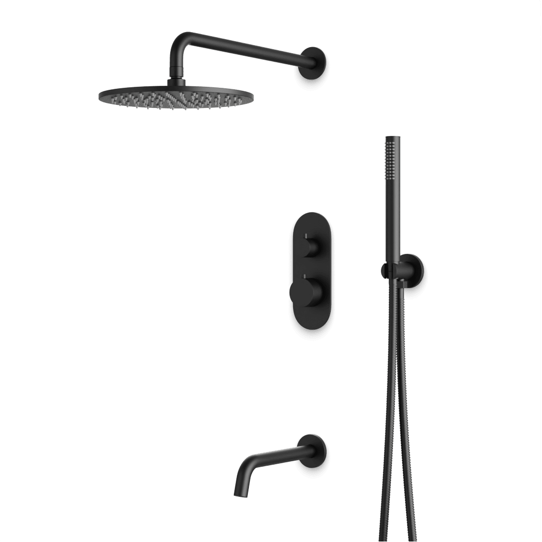 Artos Opera Thermostatic Shower Trim Kit with Hand Shower, Tub Filler in Matte Black – Wide Control Trim Style – PS120BK