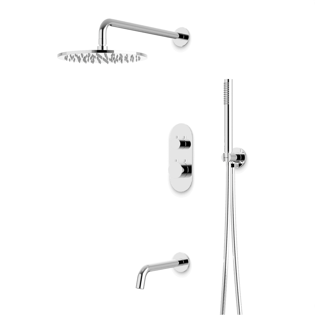 Artos Opera Thermostatic Shower Trim Kit with Hand Shower, Tub Filler in Chrome – Wide Control Trim Style – PS120CH