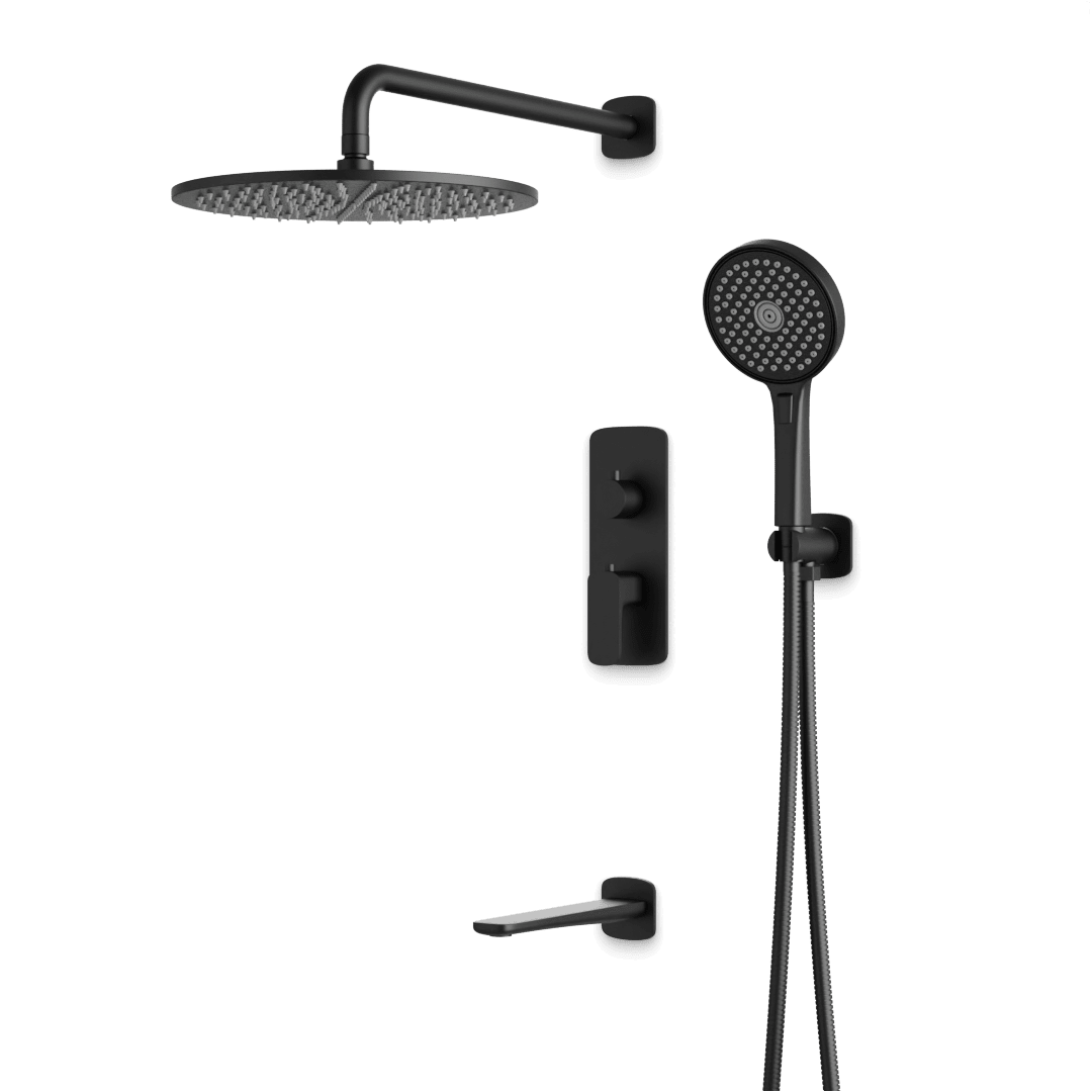 Artos Harmony Thermostatic Shower Trim Kit with Hand Shower, Tub Filler in Matte Black – 12" Shower Head Size – PS120W12TRBK