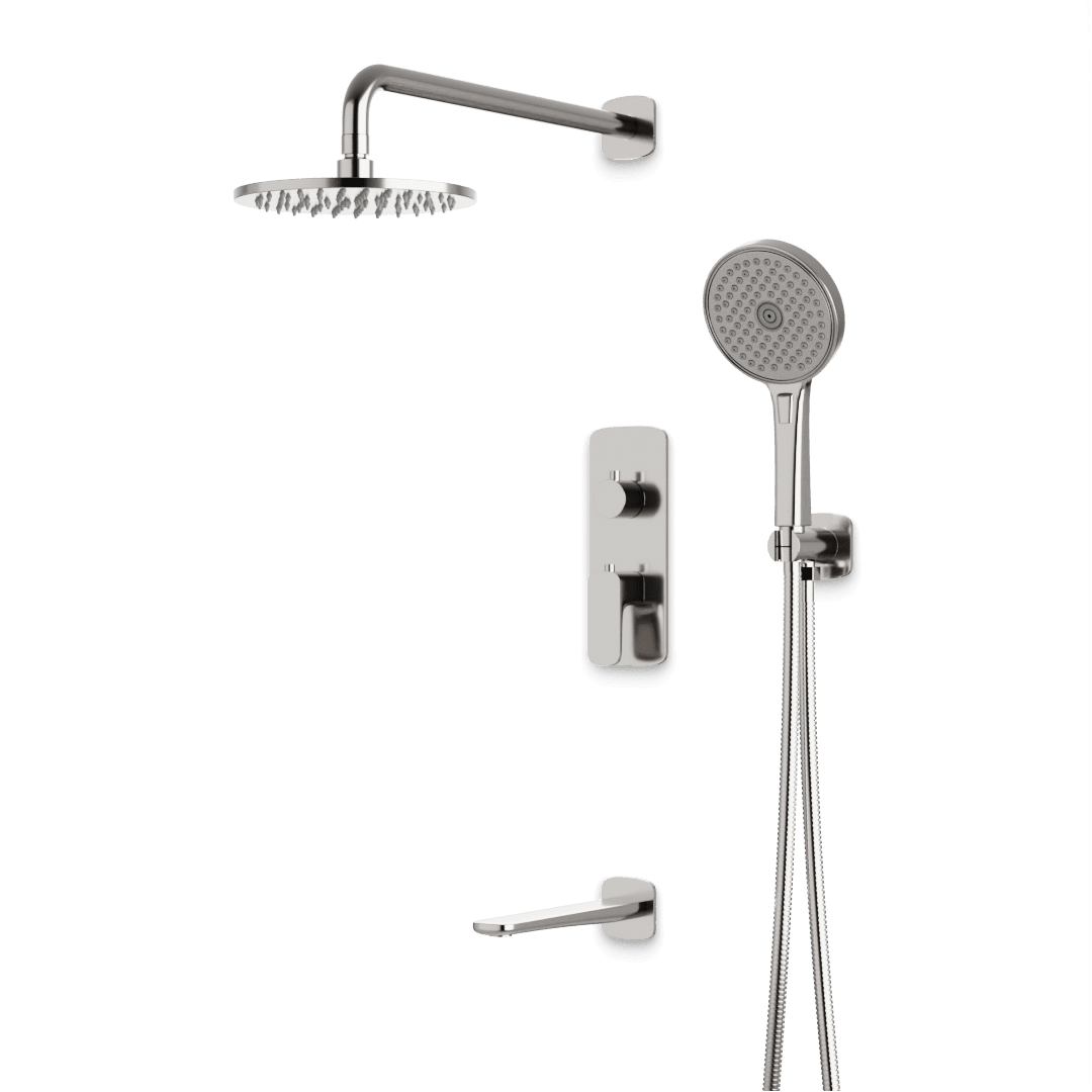 Artos Harmony Thermostatic Shower Trim Kit with Hand Shower, Tub Filler in Brushed Nickel – 8" Shower Head Size – PS120W8TRBN