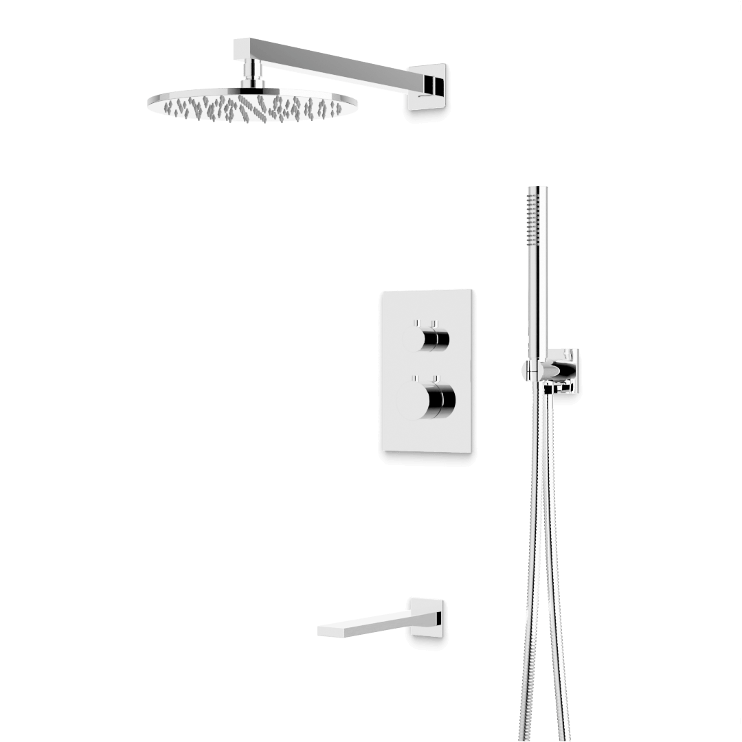 Artos Otella Thermostatic Shower Trim Kit with Hand Shower, Tub Filler in Chrome – Wide Control Trim Style – PS121CH