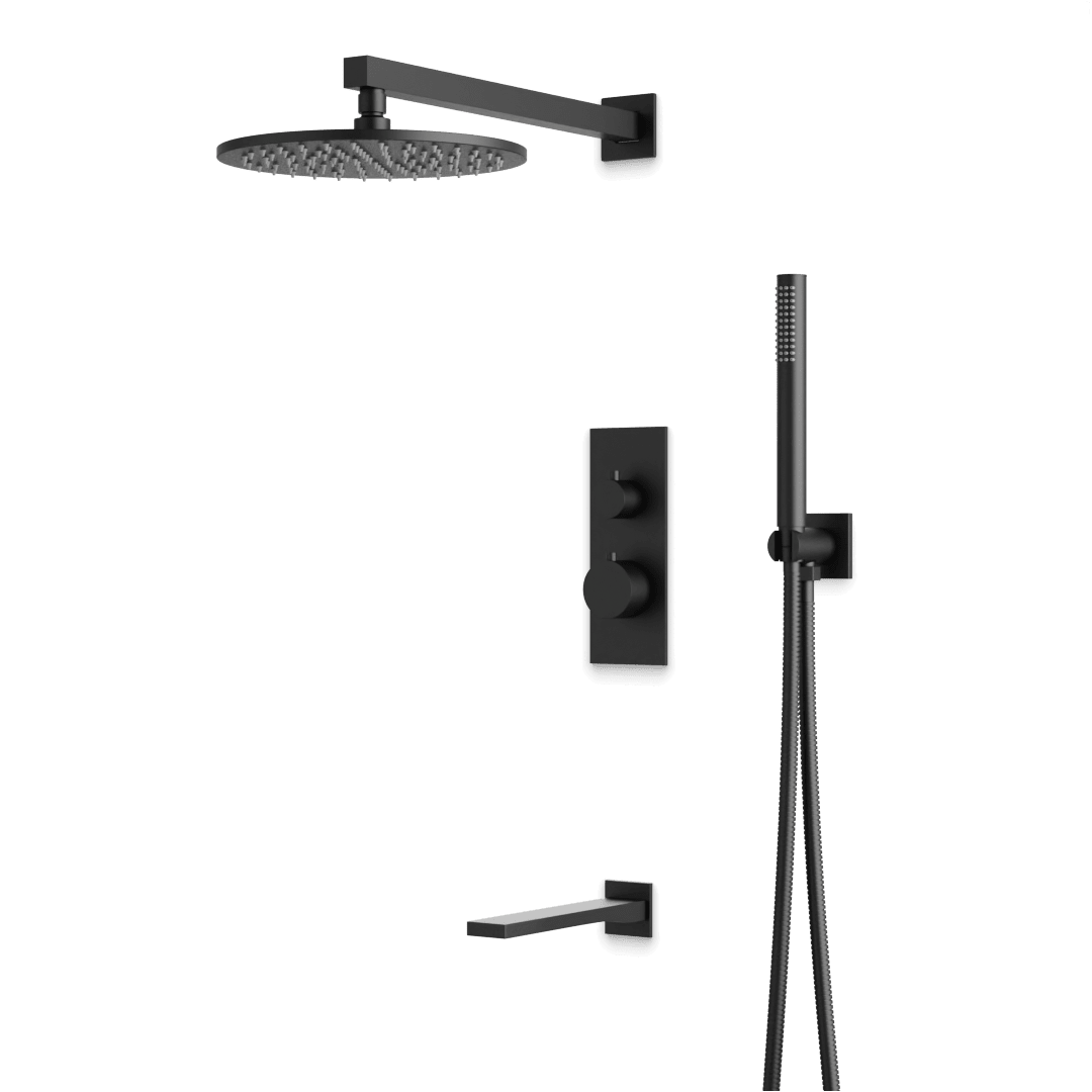 Artos Otella Thermostatic Shower Trim Kit with Hand Shower, Tub Filler in Matte Black – Wide Control Trim Style – PS121BK