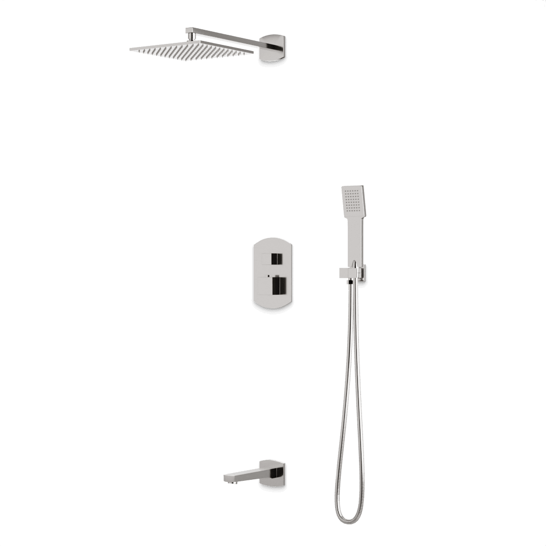 Artos Transitional Thermostatic Shower Trim Kit with Wall Mount Shower Head, Hand Shower, Tub Filler in Brushed Nickel – PS122BN