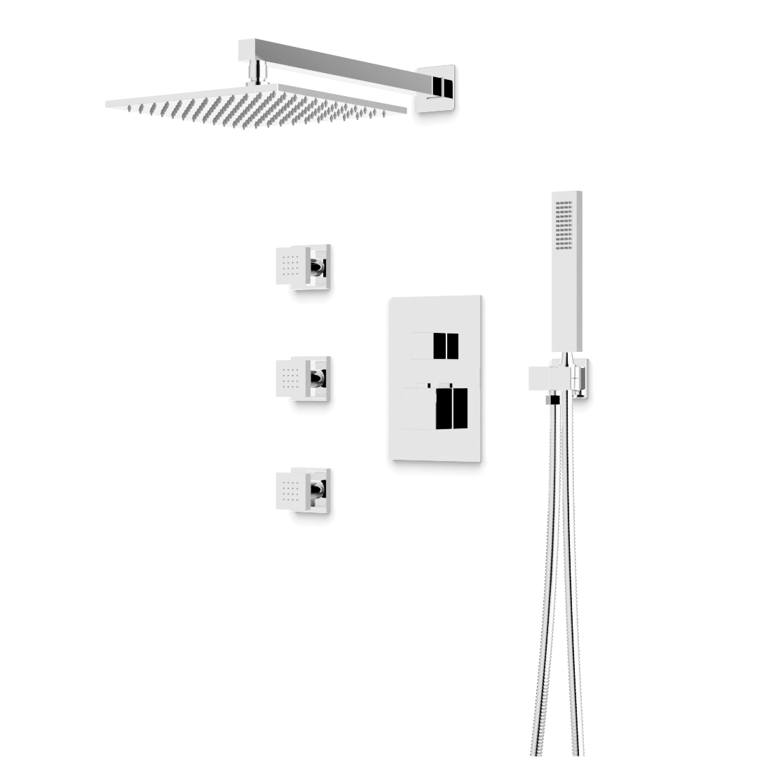 Artos Edge Thermostatic Shower Trim Kit with Wall Mount Shower Head, Hand Shower, Body Jets in Chrome – Wide Control Trim Style – PS127CH