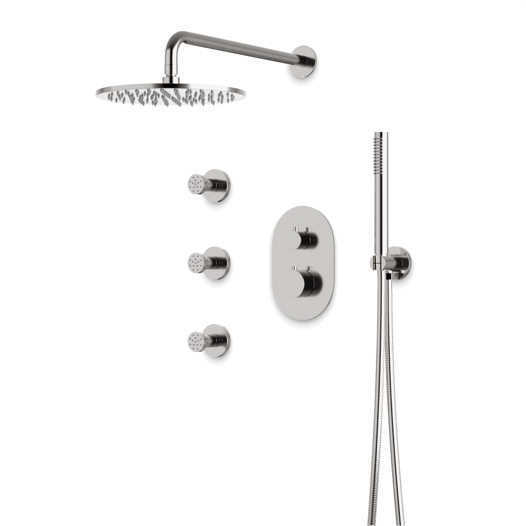 Artos Opera Thermostatic Shower Trim Kit with Hand Shower, Body Jets in Brushed Nickel – Wide Control Trim Style – PS128BN