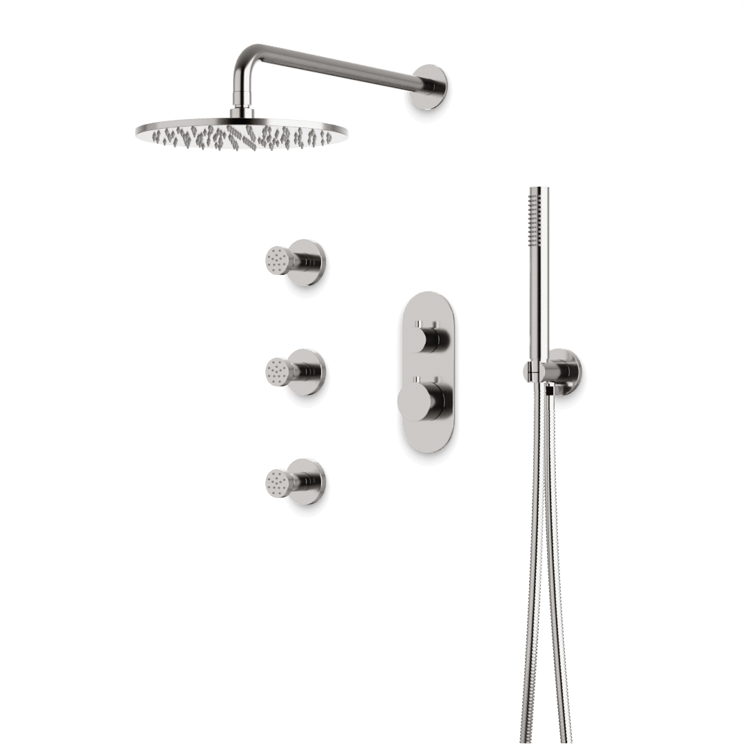 Artos Opera Thermostatic Shower Trim Kit with Hand Shower, Body Jets in Brushed Nickel – Wide Control Trim Style – PS128BN