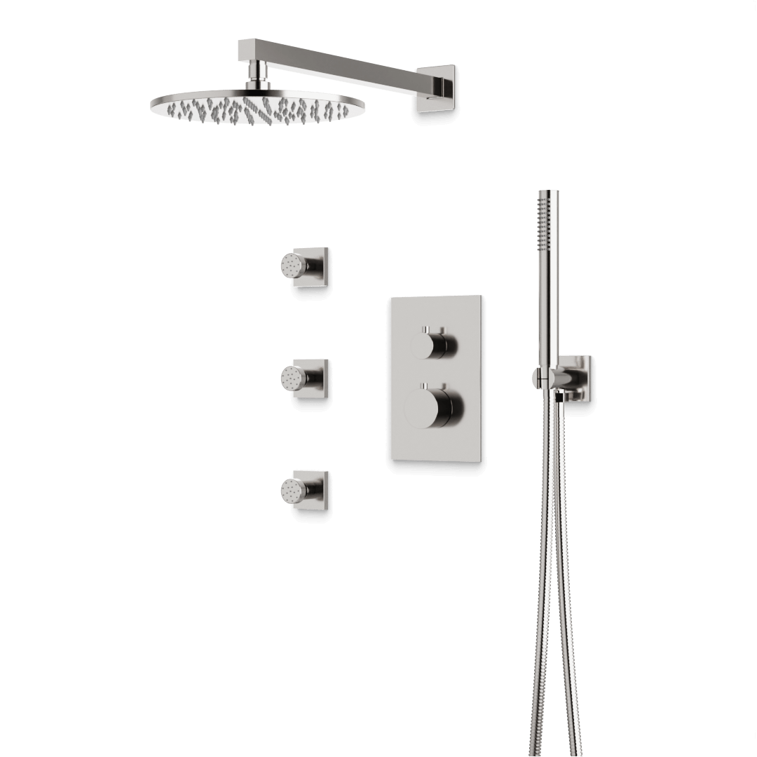 Artos Otella Thermostatic Shower Trim Kit with Hand Shower, Body Jets in Brushed Nickel – Wide Control Trim Style – PS129BN