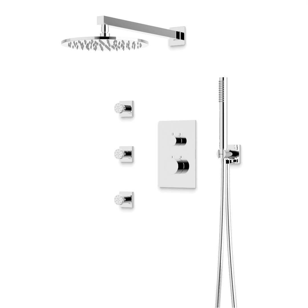 Artos Otella Thermostatic Shower Trim Kit with Hand Shower, Body Jets in Chrome – Wide Control Trim Style – PS129CH