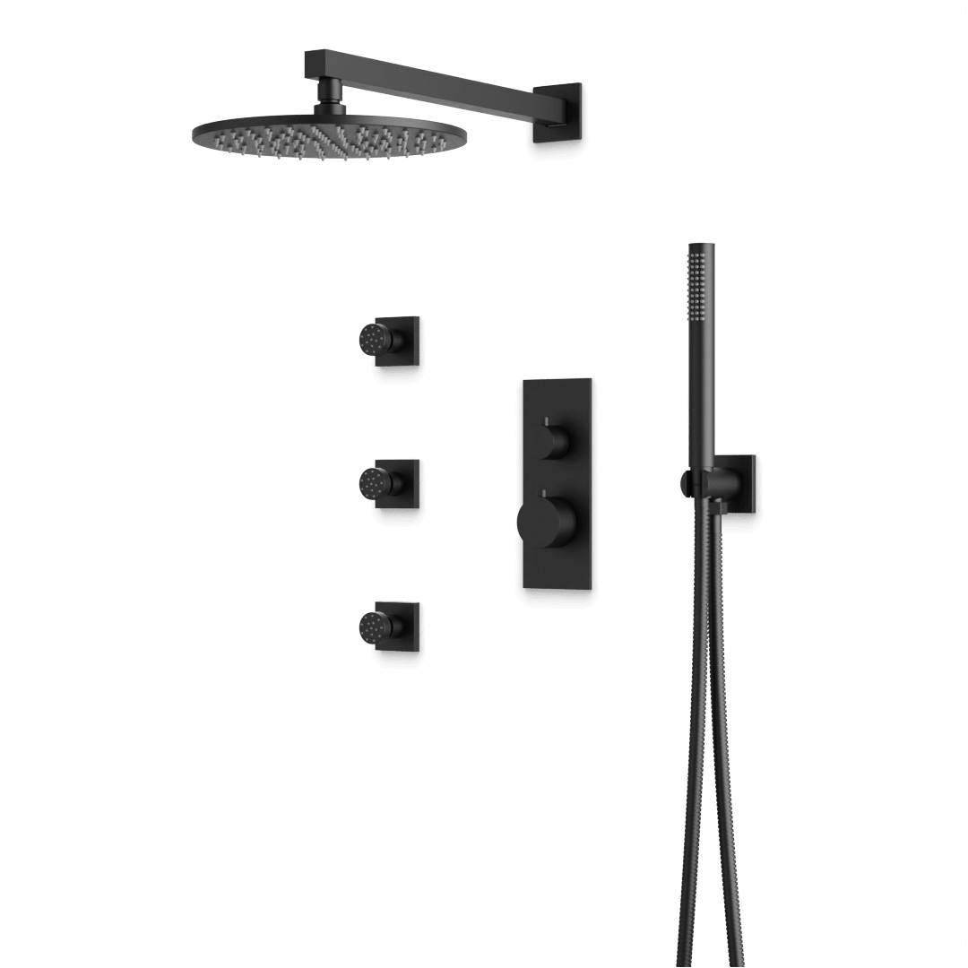 Artos Otella Thermostatic Shower Trim Kit with Hand Shower, Body Jets in Matte Black – Wide Control Trim Style – PS129BK