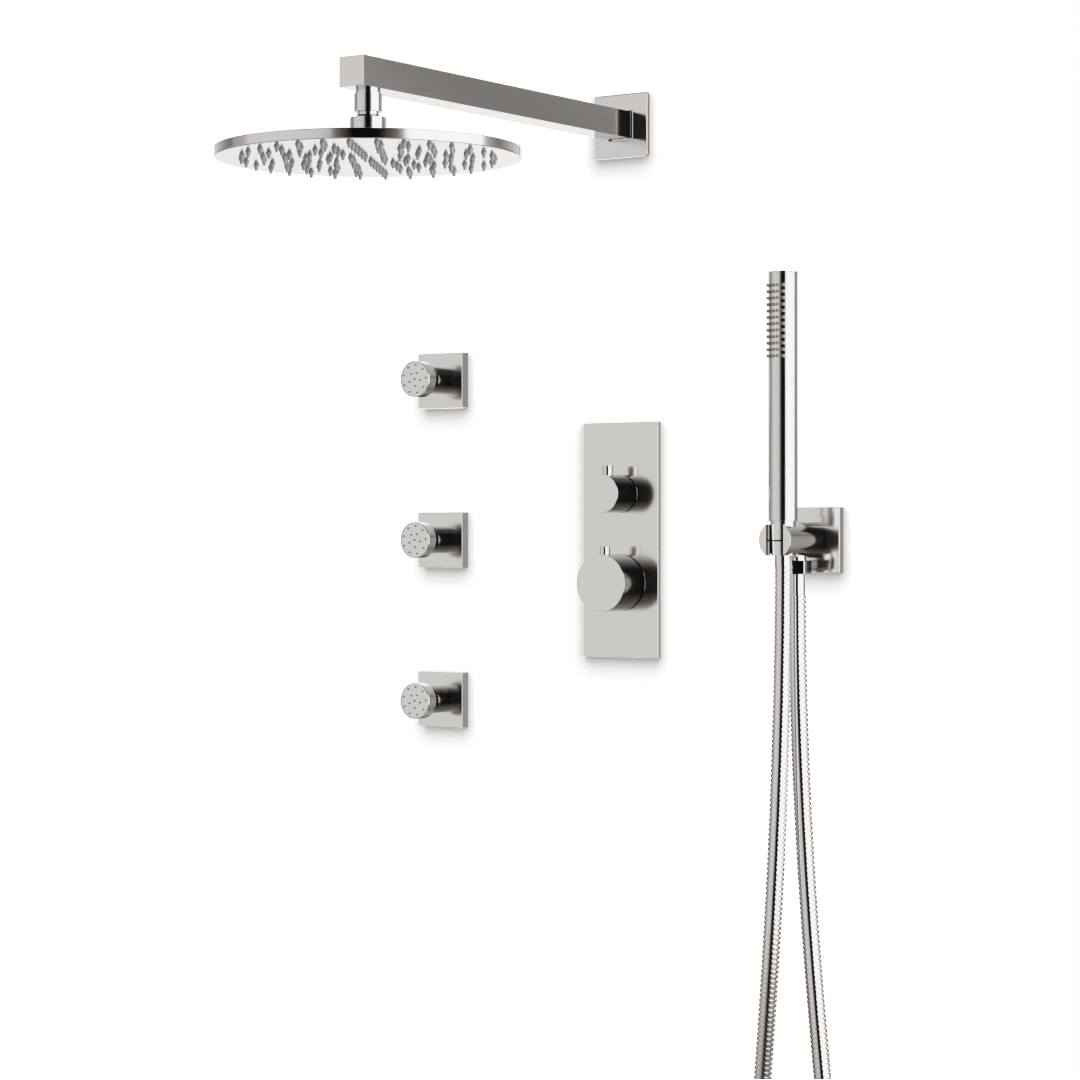 Artos Otella Thermostatic Shower Trim Kit with Hand Shower, Body Jets in Brushed Nickel – Wide Control Trim Style – PS129BN