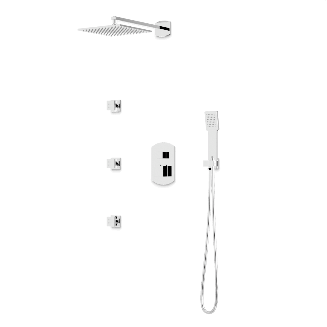 Artos Transitional Thermostatic Shower Trim Kit with Wall Mount Shower Head, Hand Shower, Body Jets in Chrome – PS130CH