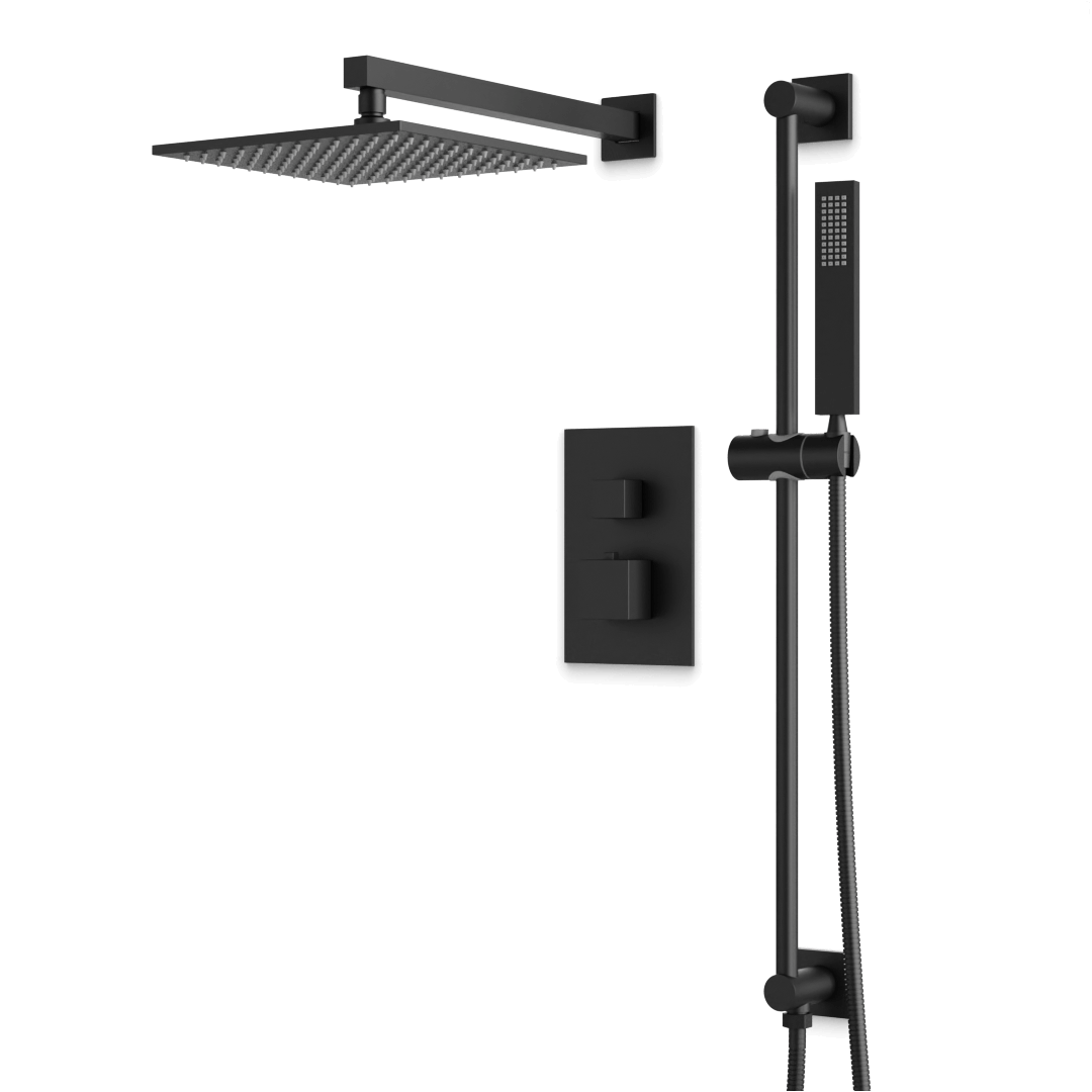 Artos Edge Thermostatic Shower Trim Kit with Wall Mount Shower Head, Hand Shower on Slide Bar in Matte Black – Wide Control Trim Style – PS135BK