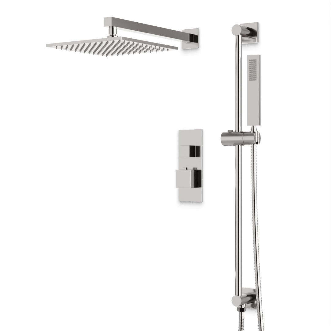 Artos Edge Thermostatic Shower Trim Kit with Wall Mount Shower Head, Hand Shower on Slide Bar in Brushed Nickel – Wide Control Trim Style – PS135BN