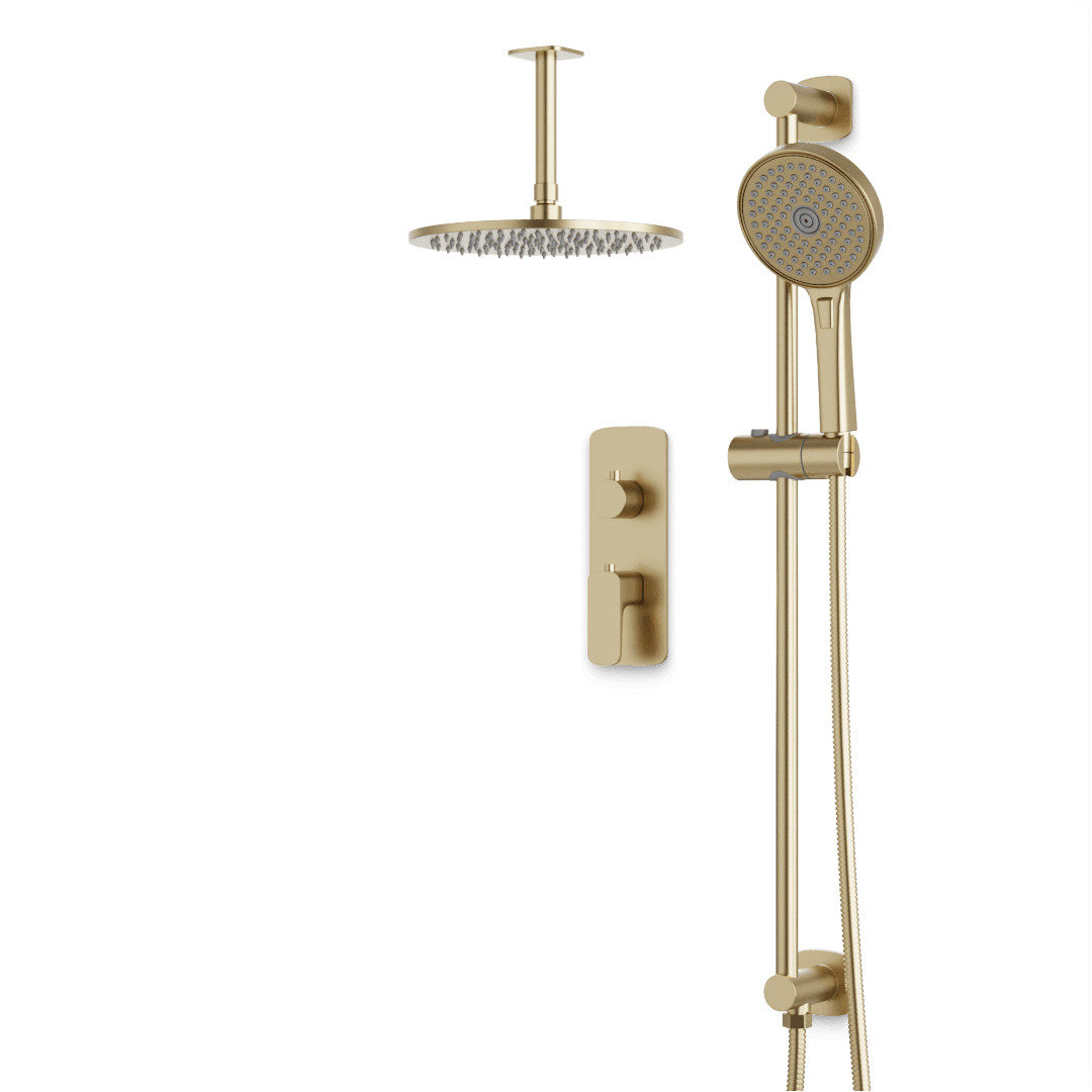 Artos Harmony Thermostatic Shower Trim Kit with Hand Shower on Slide Bar in Satin Brass – 8" Shower Head Size – PS136C8TRSB
