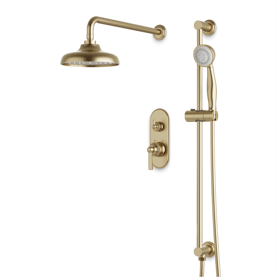 Artos Classic Thermostatic Shower Trim Kit with Hand Shower on Slide Bar in Satin Brass – Wide Control Trim Style – PS136DCLSB