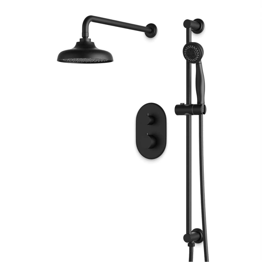 Artos Classic Thermostatic Shower Trim Kit with Hand Shower on Slide Bar in Matte Black – Wide Control Trim Style – PS136DCLBK