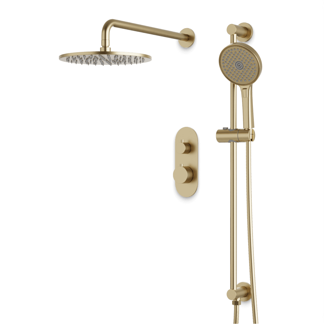 Artos Opera Thermostatic Shower Trim Kit with Hand Shower on Slide Bar in Satin Brass – Wide Control Trim Style – PS136SB