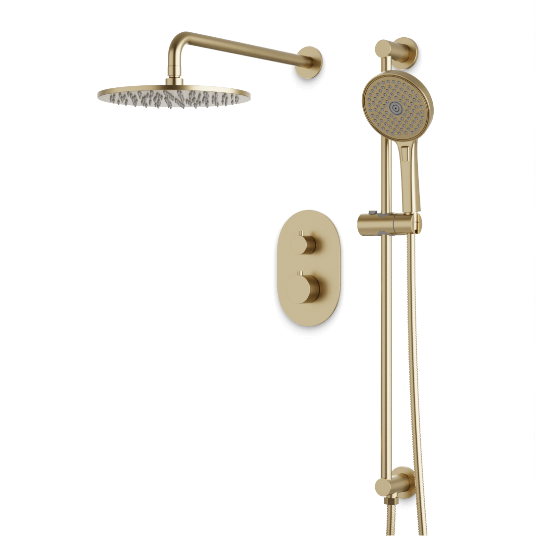 Artos Opera Thermostatic Shower Trim Kit with Hand Shower on Slide Bar in Satin Brass – Wide Control Trim Style – PS136SB
