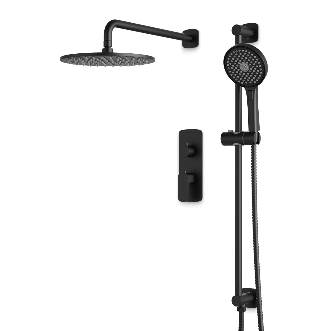 Artos Harmony Thermostatic Shower Trim Kit with Hand Shower on Slide Bar in Matte Black – 8" Shower Head Size – PS136W8TRBK