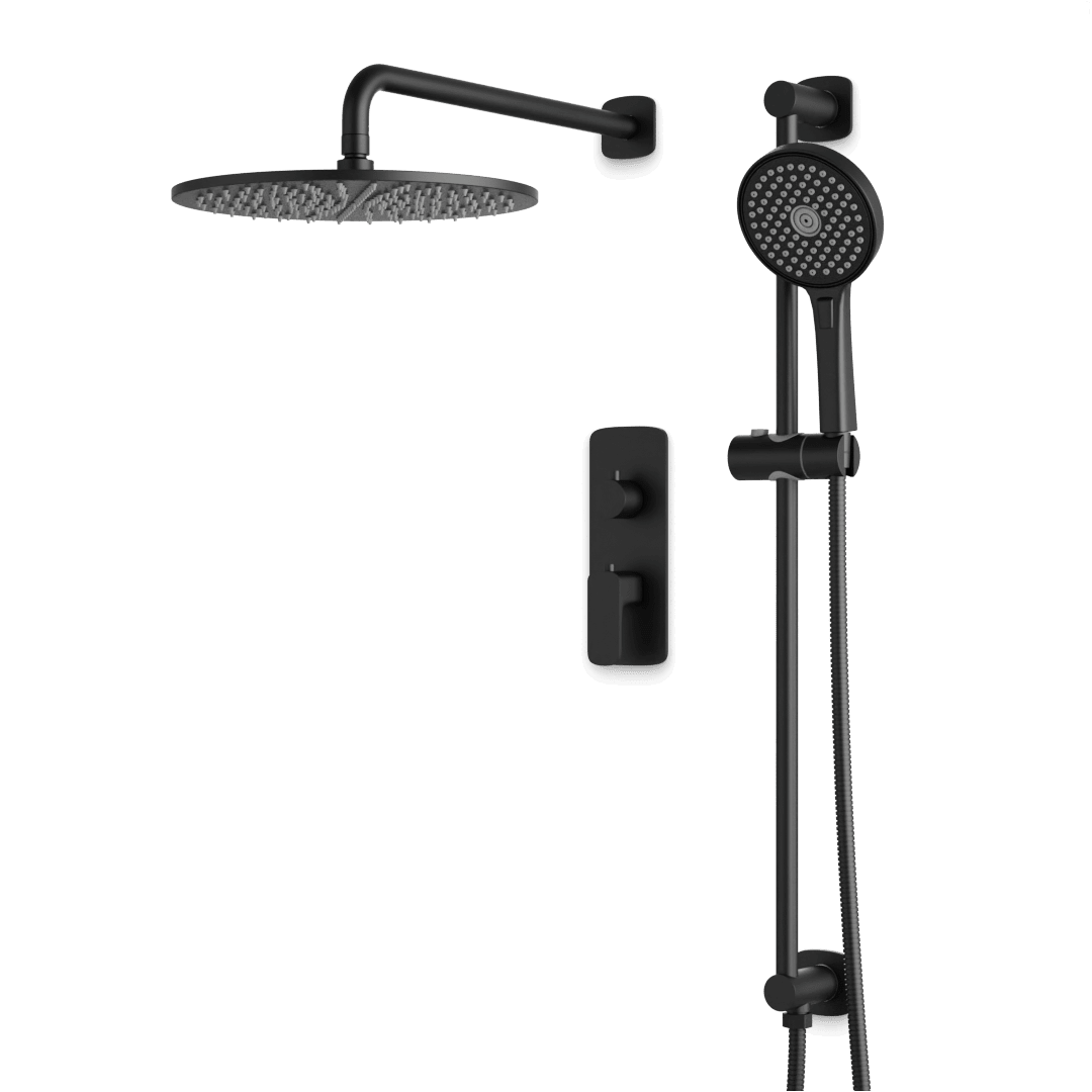 Artos Harmony Thermostatic Shower Trim Kit with Hand Shower on Slide Bar in Matte Black – 8" Shower Head Size – PS136W8TRBK