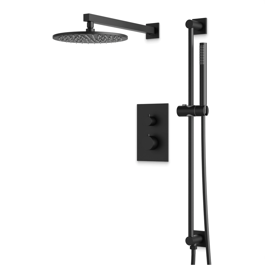 Artos Otella Thermostatic Shower Trim Kit with Hand Shower on Slide Bar in Matte Black – Wide Control Trim Style – PS137BK