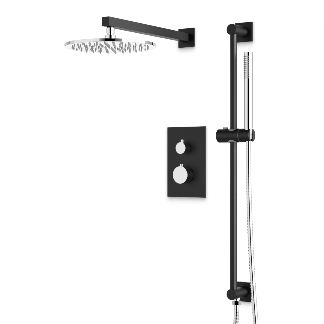 Artos Otella Thermostatic Shower Trim Kit with Hand Shower on Slide Bar in Chrome/Matte Black – Wide Control Trim Style – PS137CHB