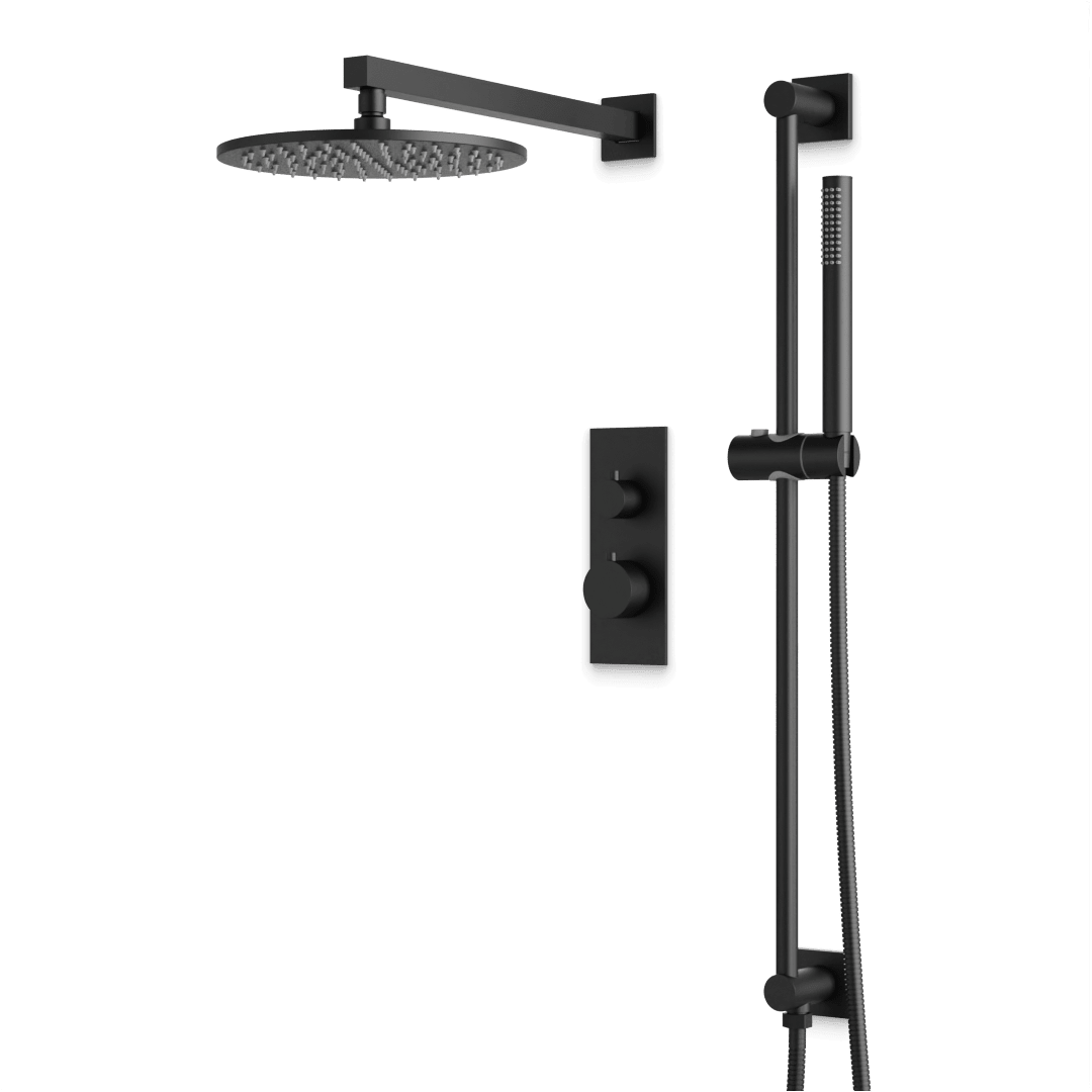 Artos Otella Thermostatic Shower Trim Kit with Hand Shower on Slide Bar in Matte Black – Wide Control Trim Style – PS137BK