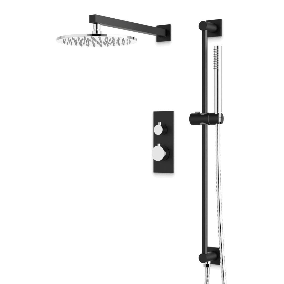 Artos Otella Thermostatic Shower Trim Kit with Hand Shower on Slide Bar in Chrome/Matte Black – Wide Control Trim Style – PS137CHB