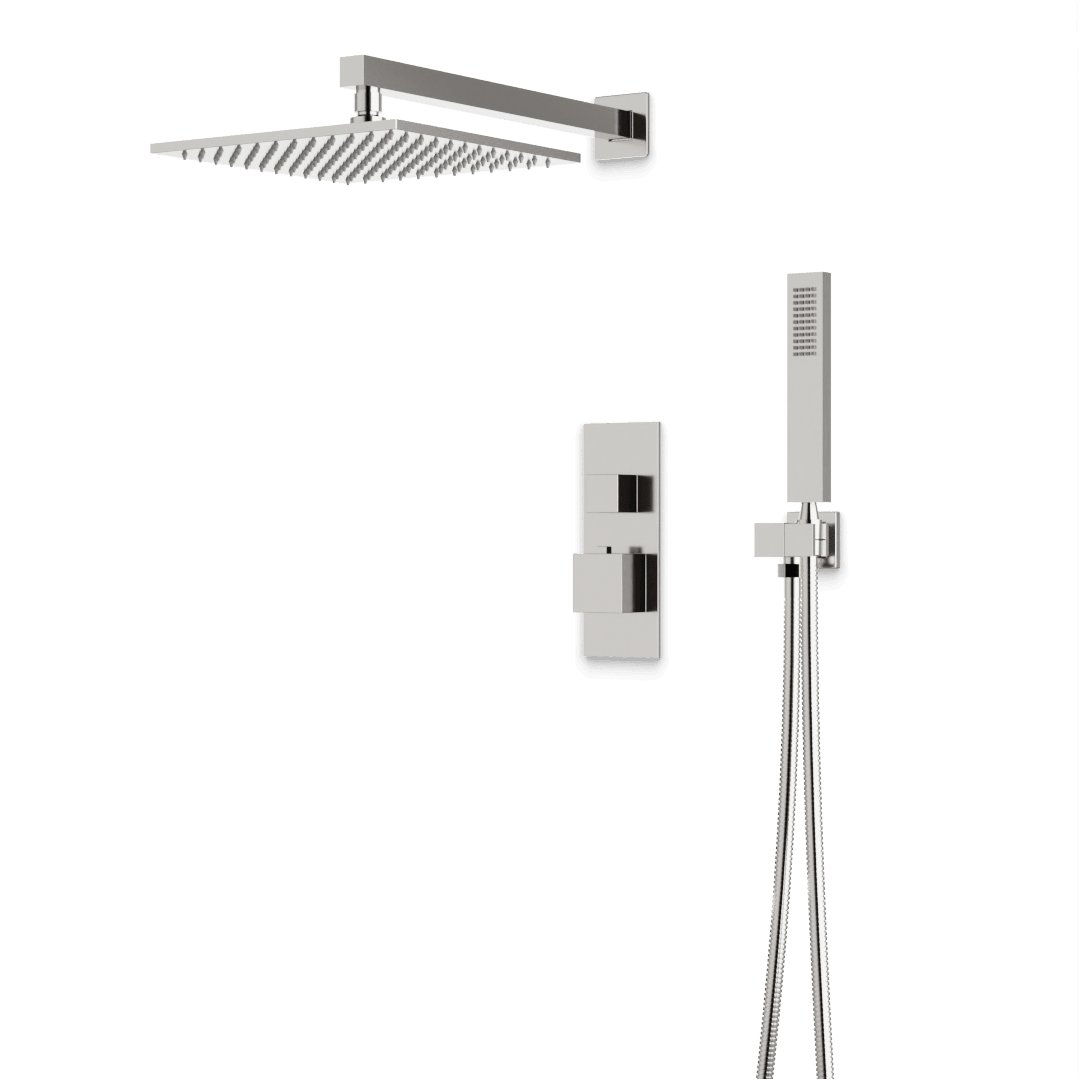 Artos Edge Thermostatic Shower Trim Kit with Wall Mount Shower Head, Hand Shower in Brushed Nickel – Wide Control Trim Style – PS139BN