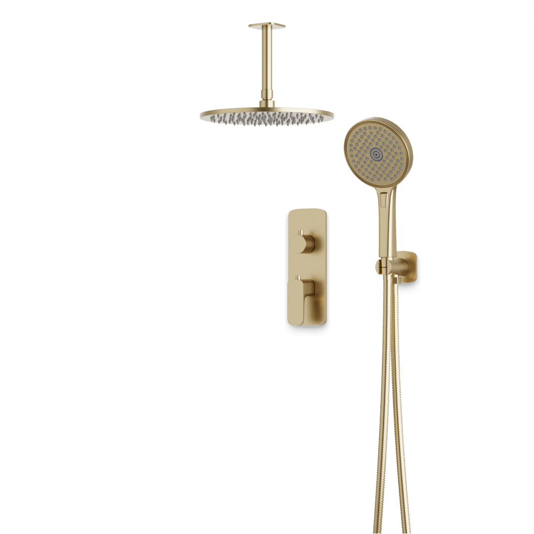 Artos Harmony Thermostatic Shower Trim Kit with Hand Shower in Satin Brass – 12" Shower Head Size – PS140C12TRSB