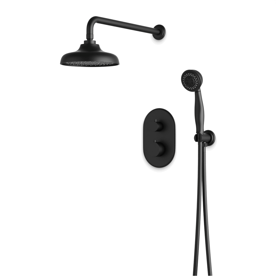 Artos Classic Thermostatic Shower Trim Kit with Hand Shower in Matte Black – Wide Control Trim Style – PS140DCLBK