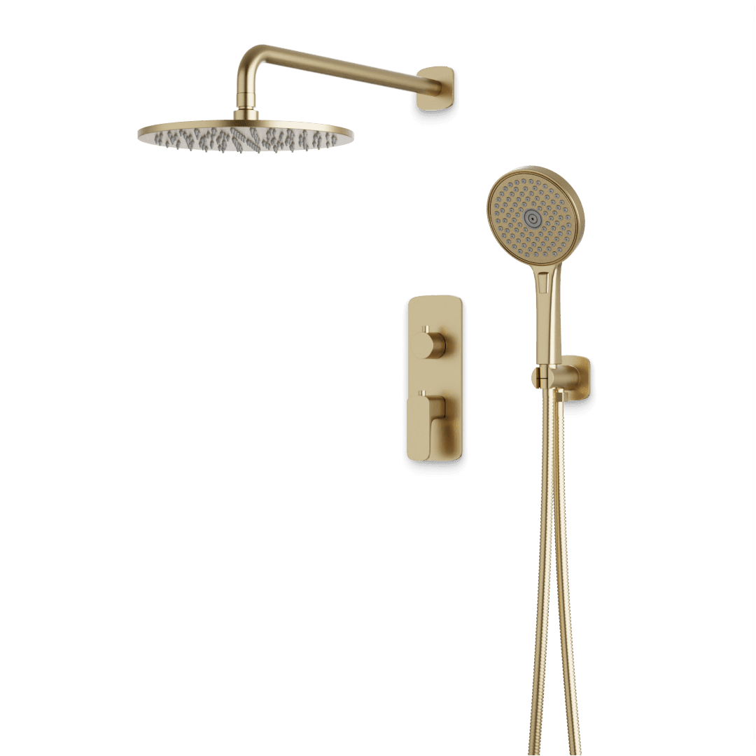 Artos Harmony Thermostatic Shower Trim Kit with Hand Shower in Satin Brass – 12" Shower Head Size – PS140C12TRSB