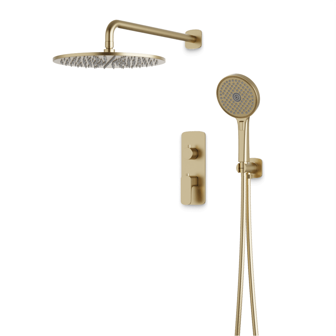 Artos Harmony Thermostatic Shower Trim Kit with Hand Shower in Satin Brass – 12" Shower Head Size – PS140C12TRSB