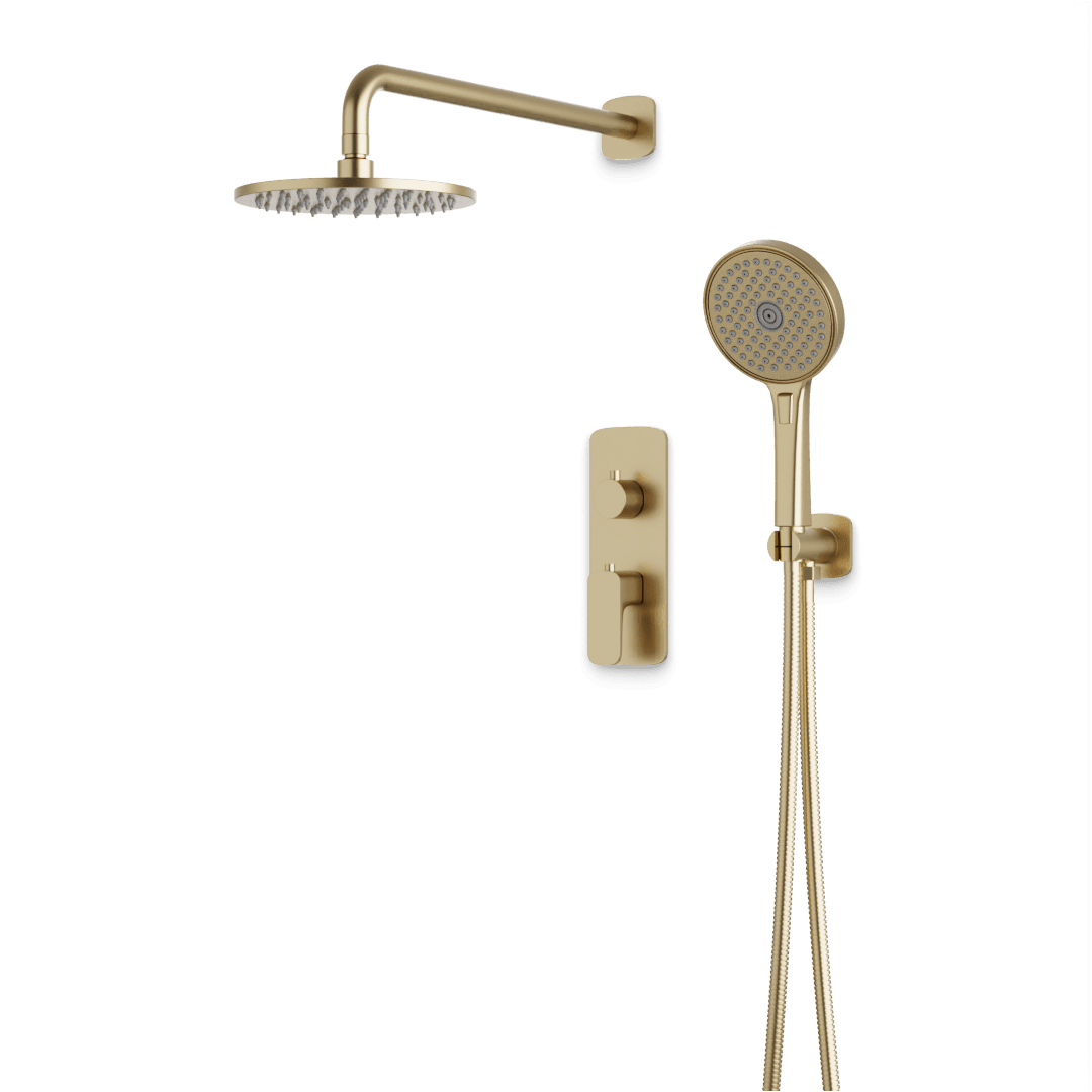 Artos Harmony Thermostatic Shower Trim Kit with Hand Shower in Satin Brass – 12" Shower Head Size – PS140C12TRSB