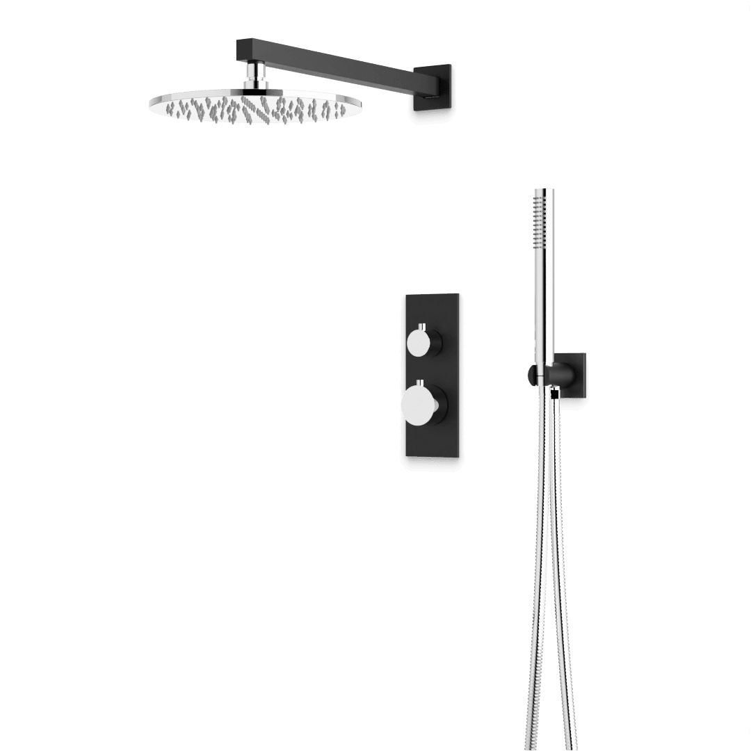 Artos Otella Thermostatic Shower Trim Kit with Hand Shower in Chrome/Matte Black – Wide Control Trim Style – PS141CHB