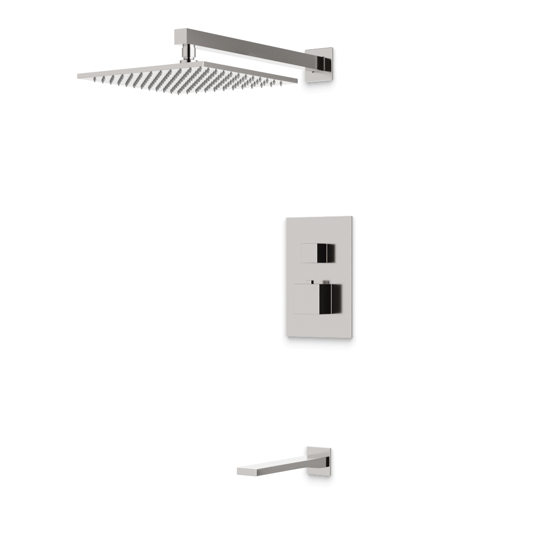 Artos Edge Thermostatic Shower Trim Kit with Wall Mount Shower Head, Tub Filler in Brushed Nickel – Wide Control Trim Style – PS143BN