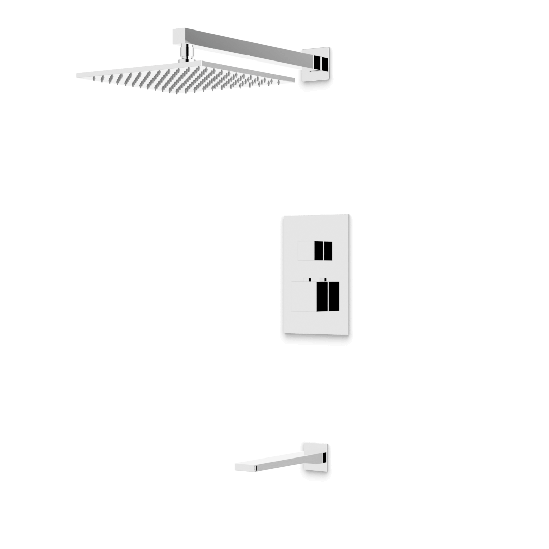 Artos Edge Thermostatic Shower Trim Kit with Wall Mount Shower Head, Tub Filler in Chrome – Wide Control Trim Style – PS143CH