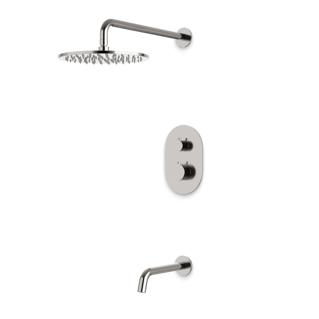 Artos Opera Thermostatic Shower Trim Kit with Wall Mount Shower Head, Tub Filler in Brushed Nickel – Wide Control Trim Style – PS144BN