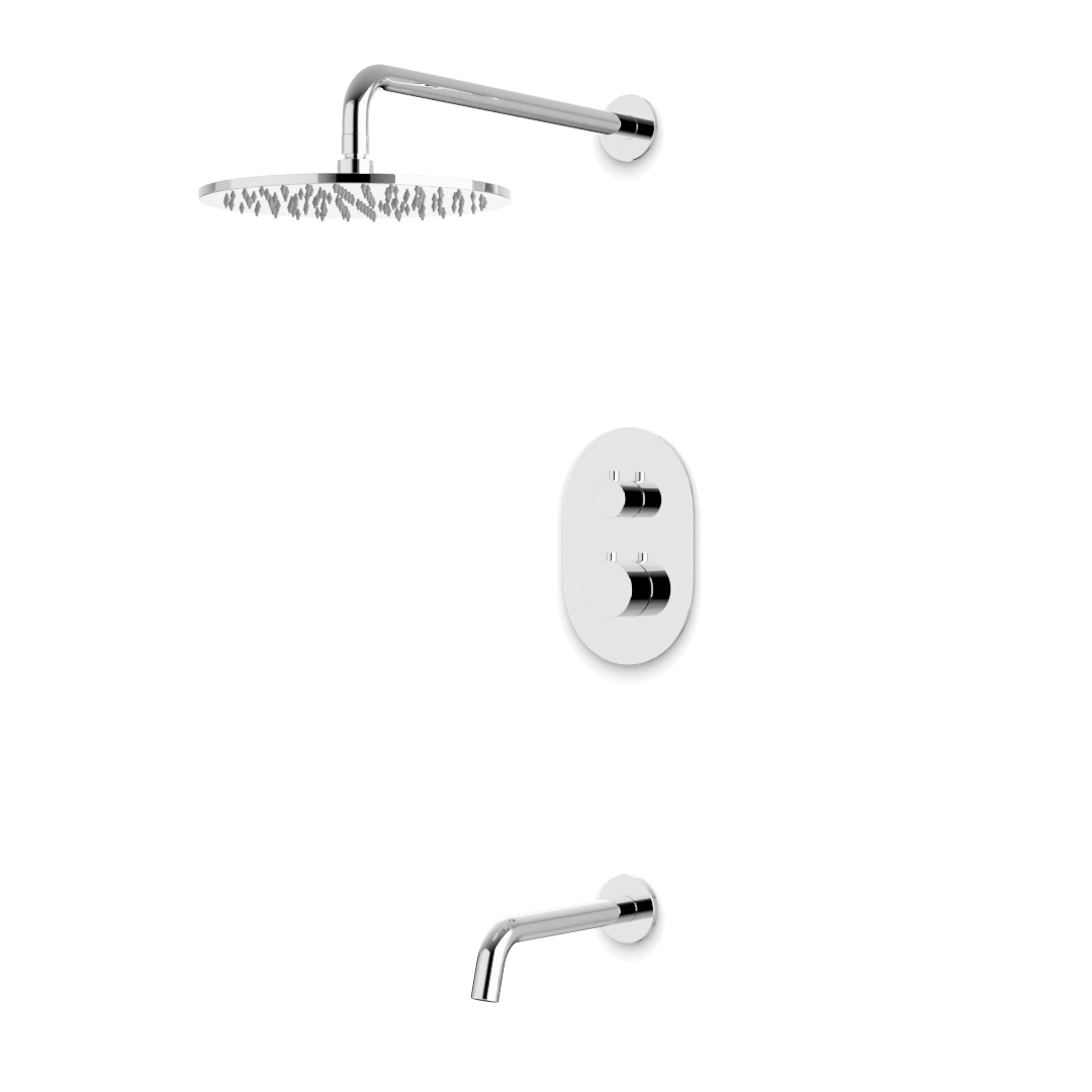 Artos Opera Thermostatic Shower Trim Kit with Wall Mount Shower Head, Tub Filler in Chrome – Wide Control Trim Style – PS144CH